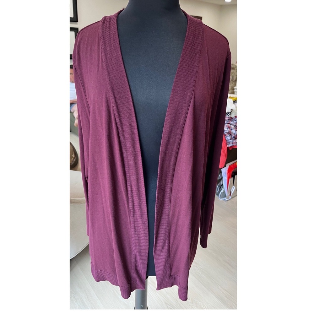 J. Jill Wearever Collection Burgundy Plum Open Front Cardigan XL Rayon Blend